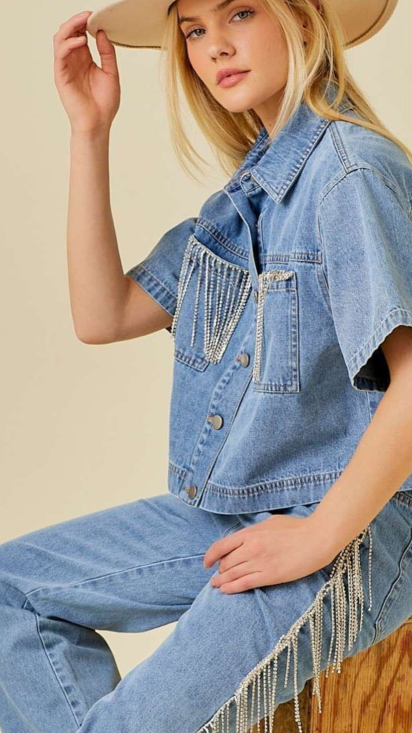 It’s you denim rhinestone top