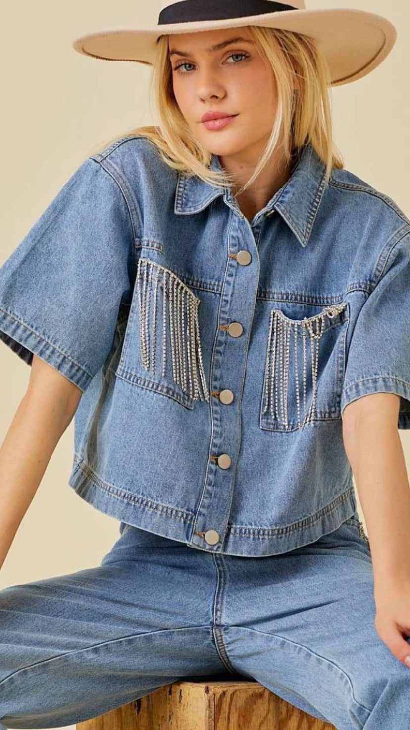 It’s you denim rhinestone top