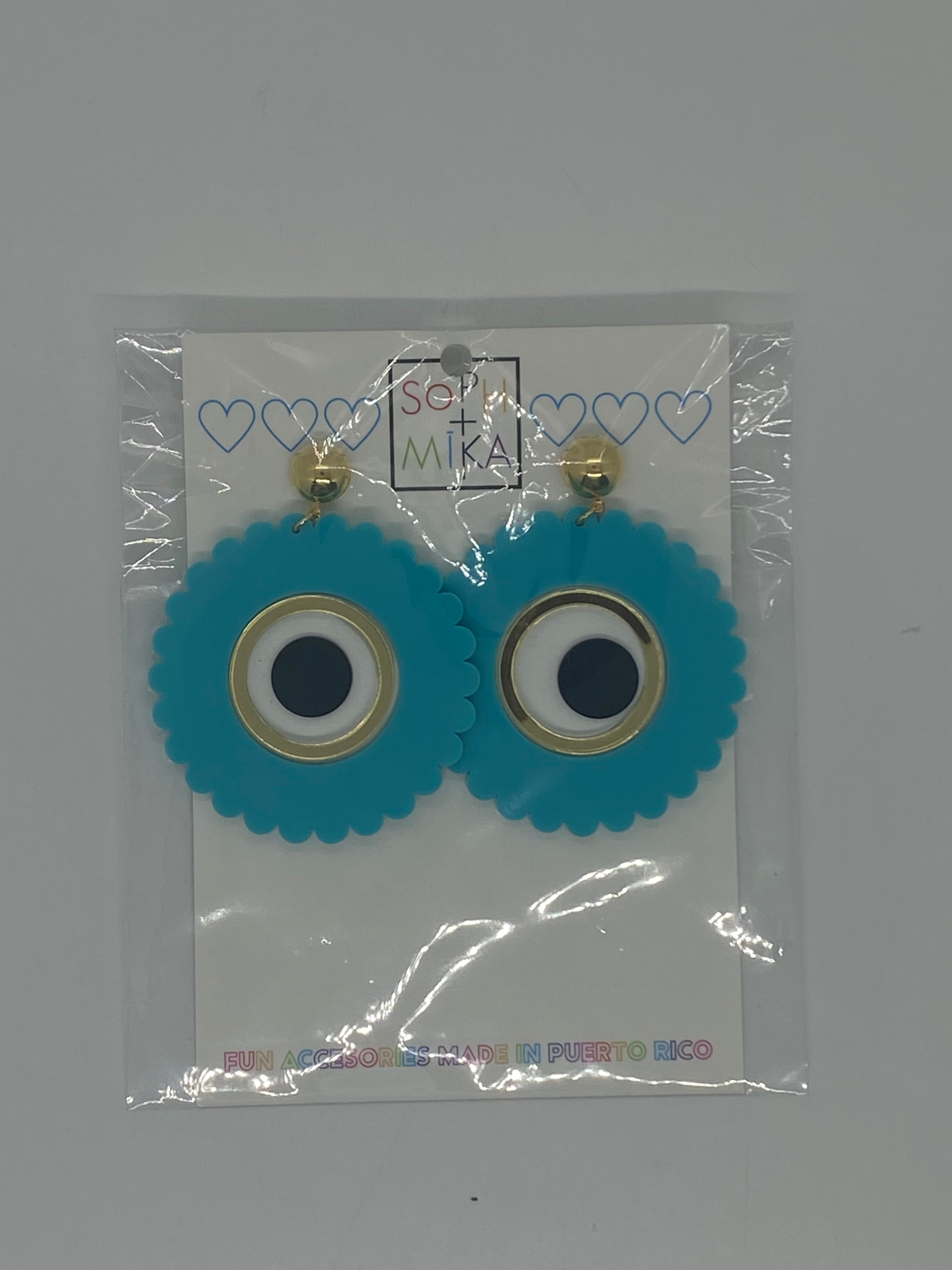 Flower evil eye earrings