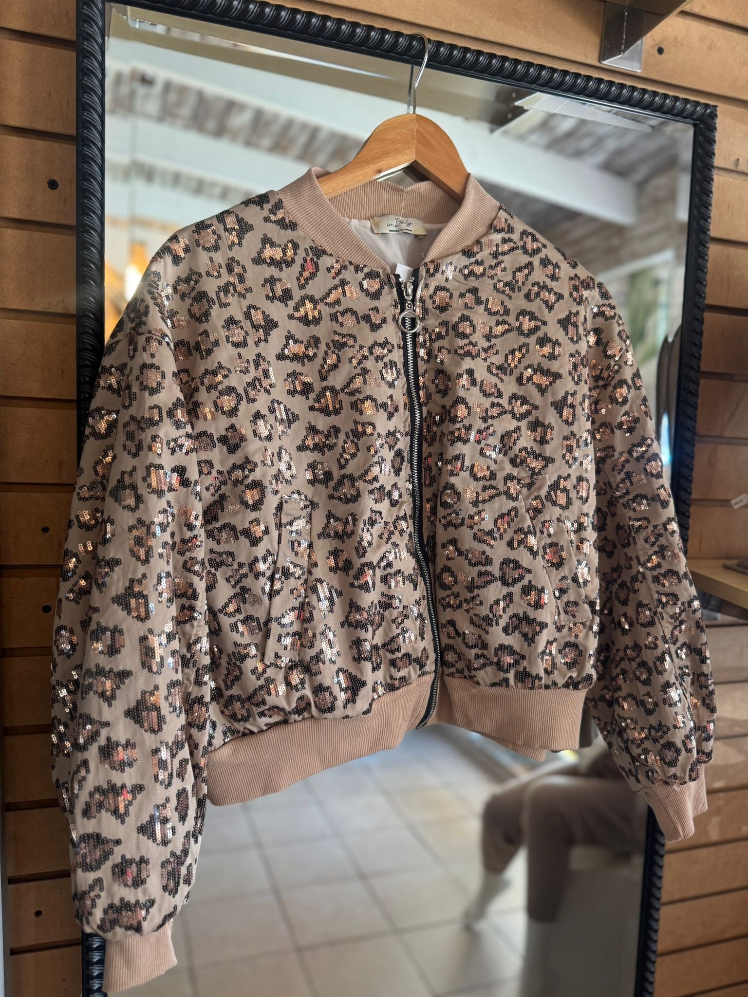 Animal Print Sequins Bomber Jacket