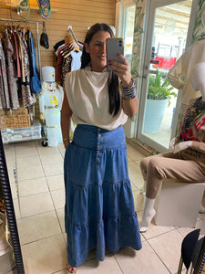 Boho Denim Maxi Skirt