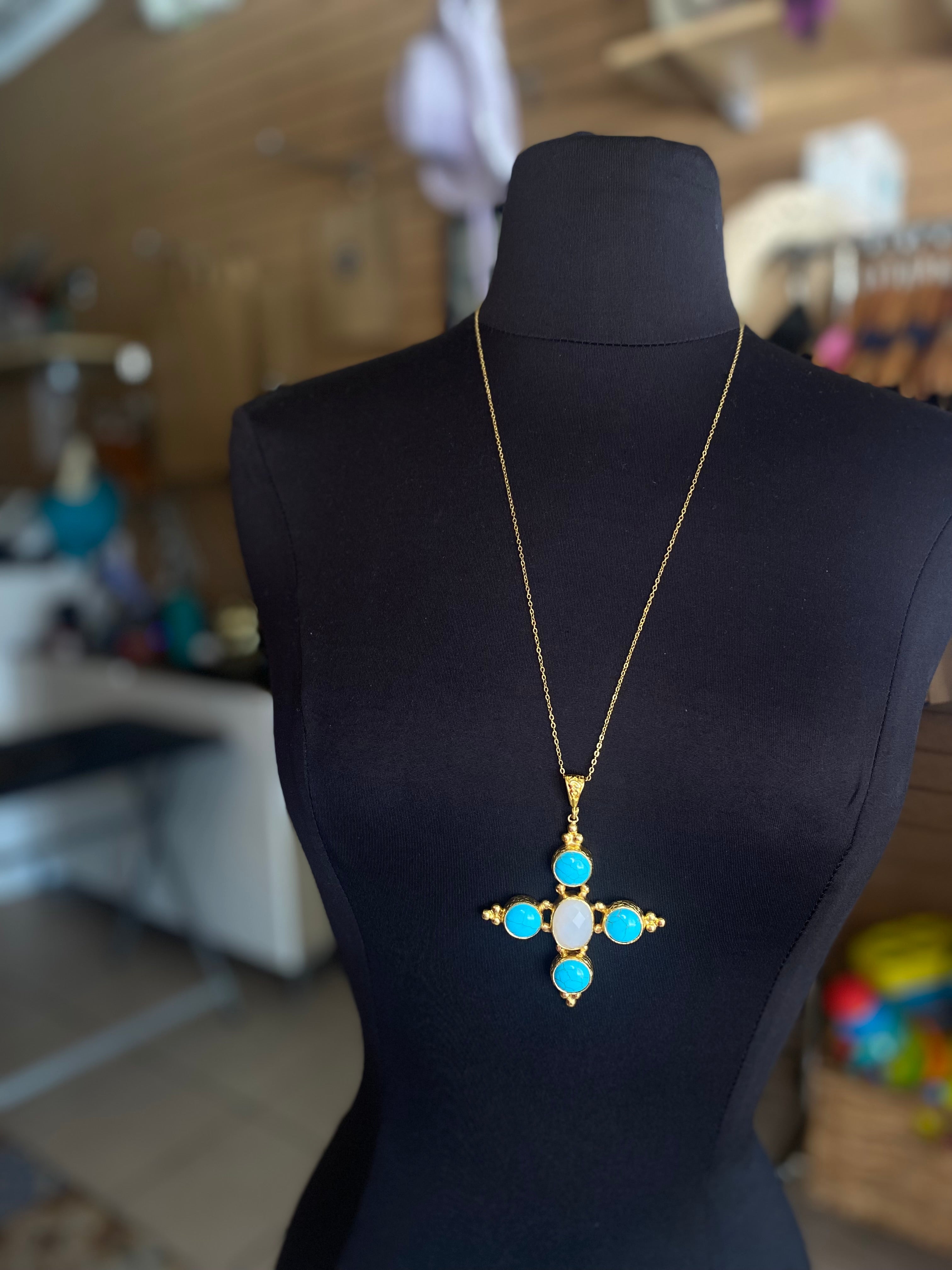 Stone cross necklace