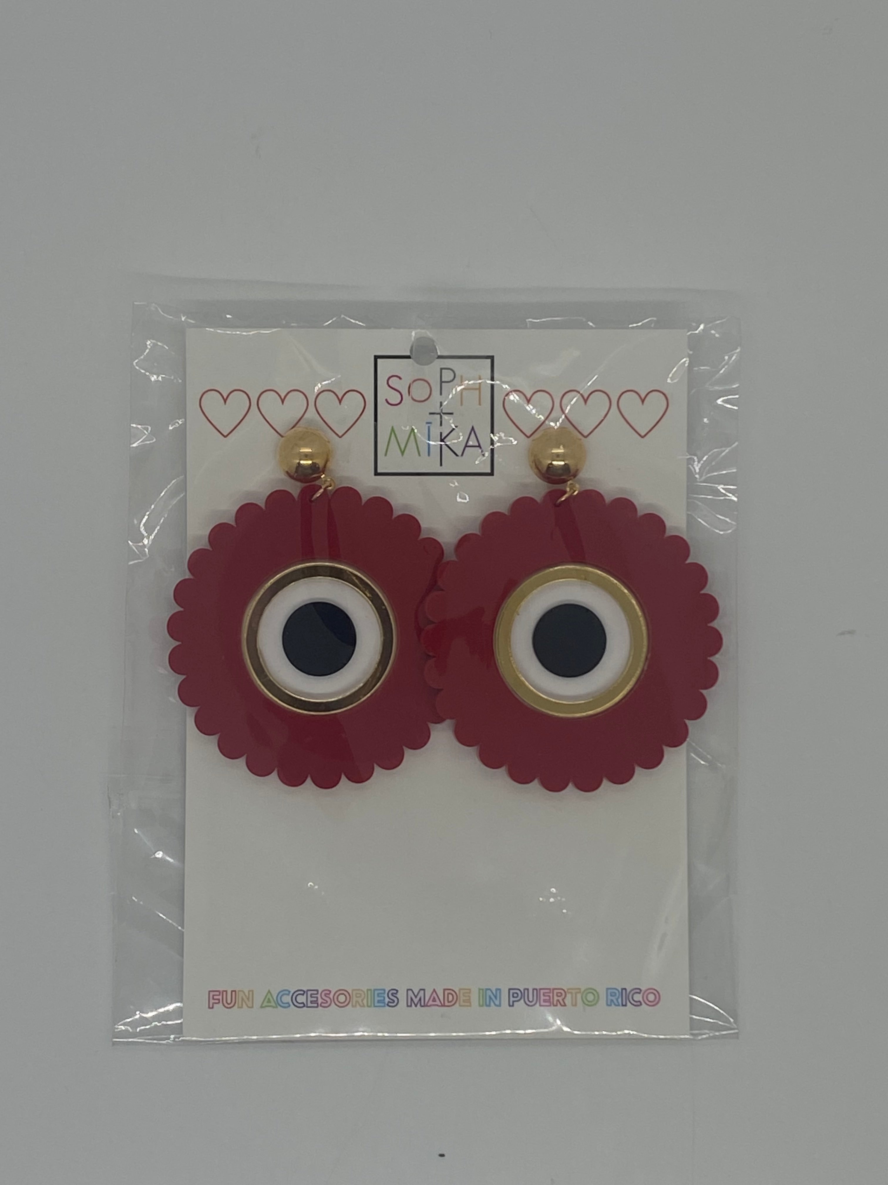 Flower evil eye earrings