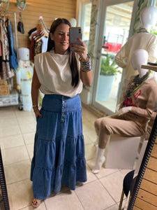 Boho Denim Maxi Skirt